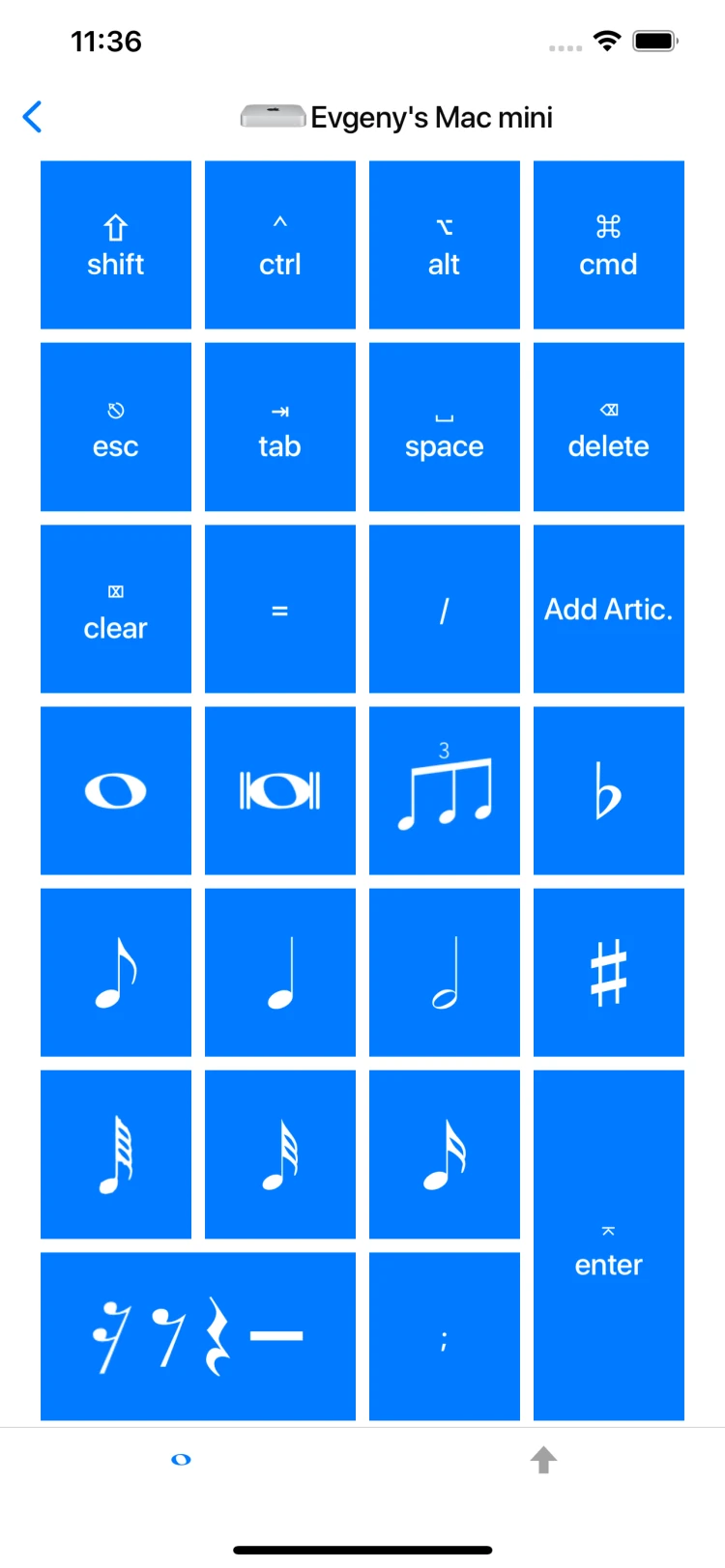 Finale KeyPad مع عناصر التحكم في التدوين الموسيقي وخيارات الأدوات