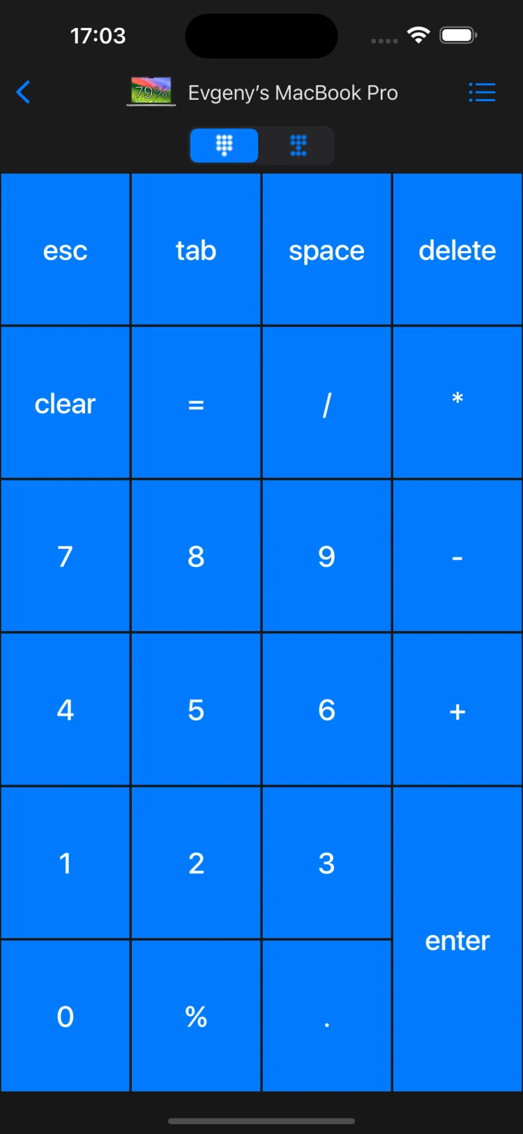 Remote KeyPad & NumPad showing its number pad and navigation keys
