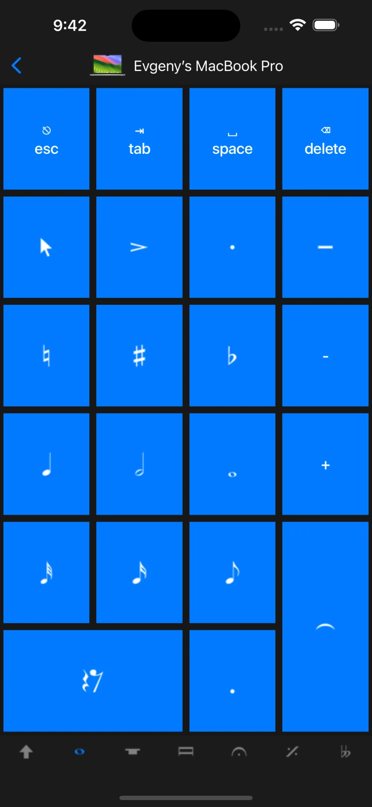 Sibelius KeyPad with notation buttons and keypad tabs