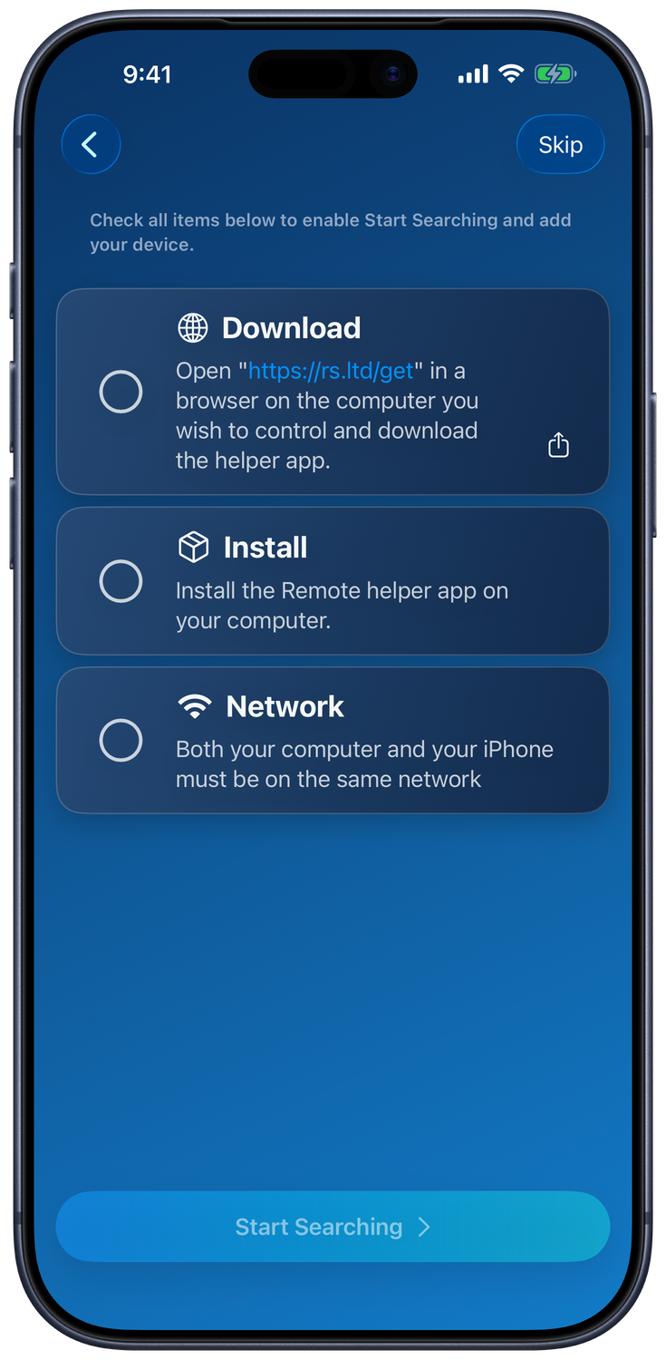 Apple Mac setup checklist in the Add Device screen
