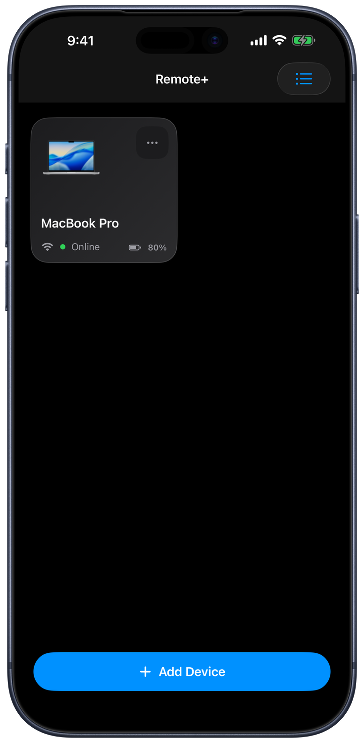 شاشة الأجهزة المحفوظة مع بطاقة MacBook Pro وزر «إضافة جهاز»