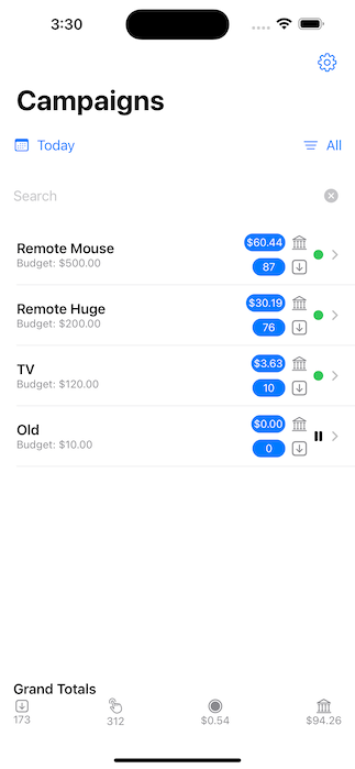 SearchAds Manager app interface iPhone 14 Pro Max   1