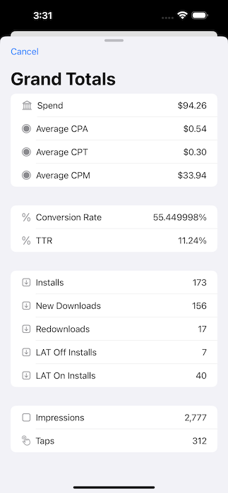 SearchAds Manager app interface iPhone 14 Pro Max   3