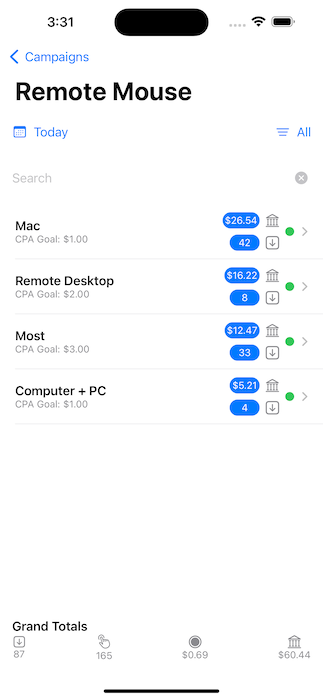 SearchAds Manager app interface iPhone 14 Pro Max   4