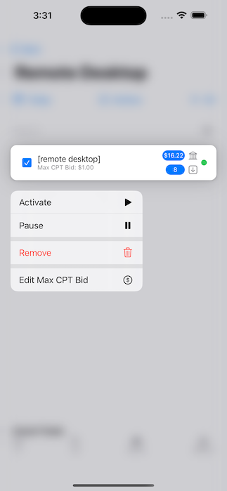 SearchAds Manager app interface iPhone 14 Pro Max   8