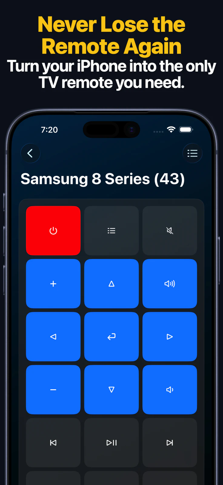 Vyn i fjärrkontrollsappen för äldre Apple TV på iPhone