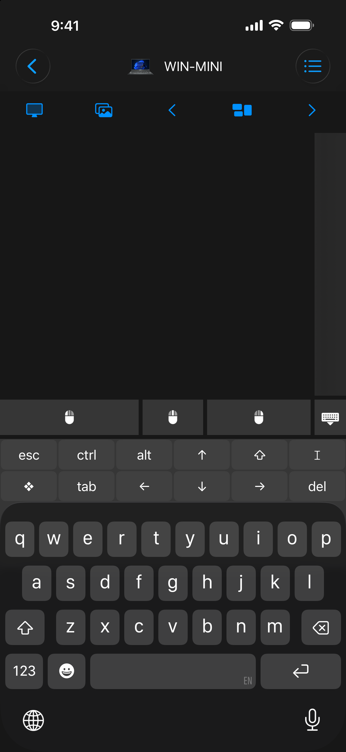 Mouse · Keyboard showing trackpad and keyboard controls on an iPhone