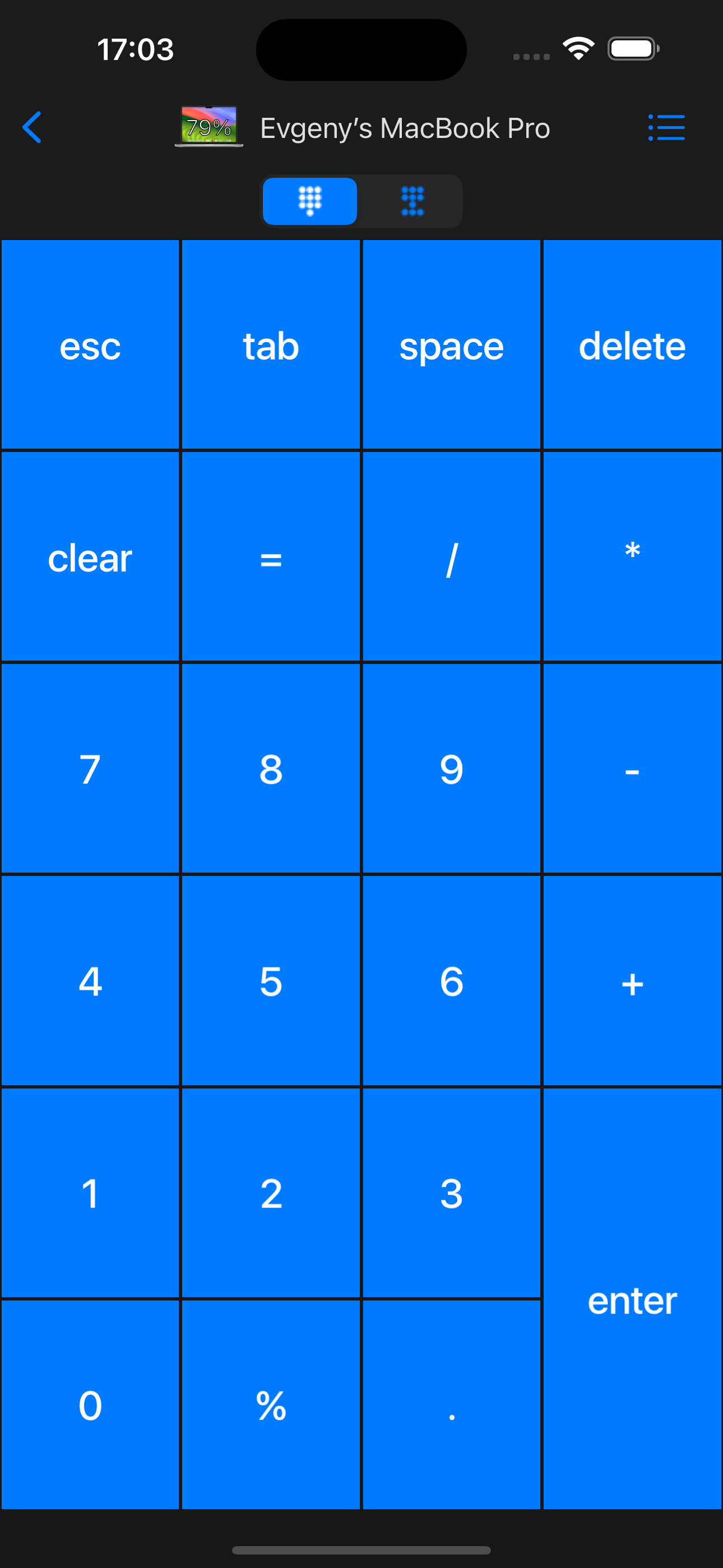 Remote KeyPad & NumPad يعرض عناصر التحكم بلوحة الأرقام على iPhone
